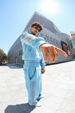Load image into Gallery viewer, Baby blue studded crystal zip up