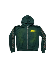 Load image into Gallery viewer, Forrest green studded crystal zip up