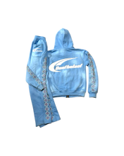 Load image into Gallery viewer, Baby blue studded crystal zip up