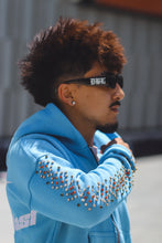 Load image into Gallery viewer, Baby blue studded crystal zip up

