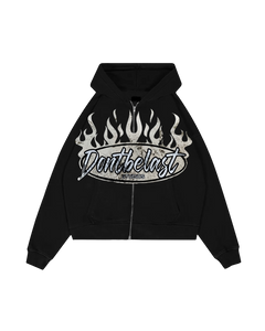 Black double zipper flame zip up jacket