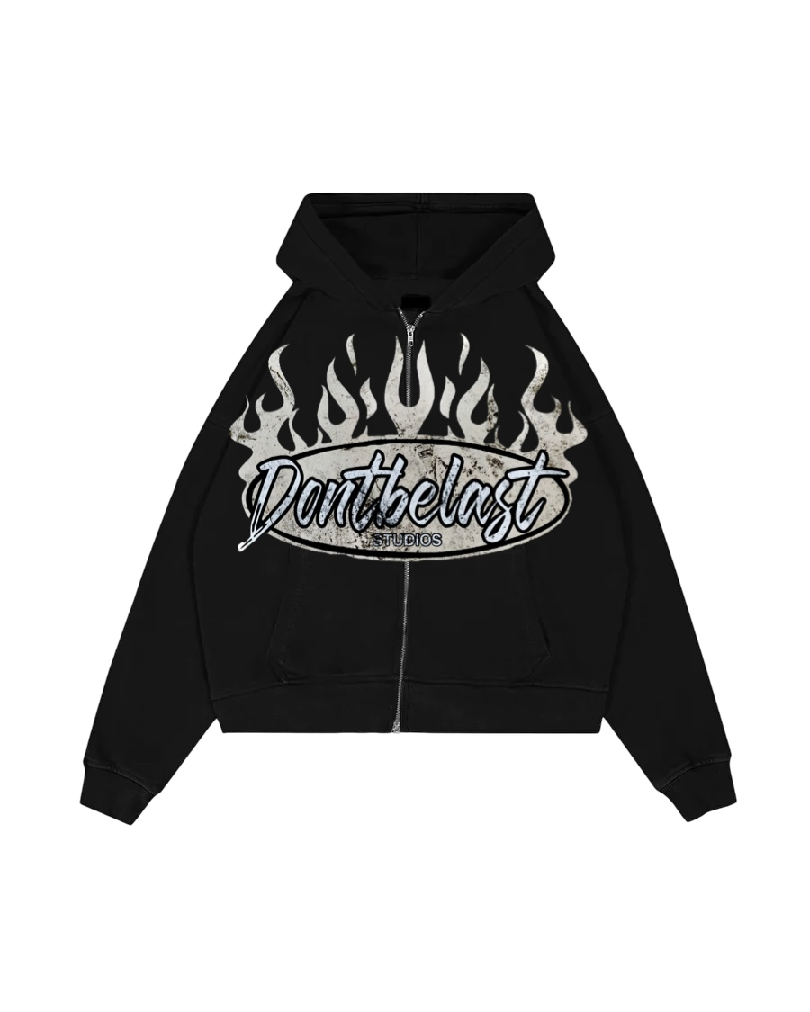 Black double zipper flame zip up jacket