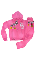 Load image into Gallery viewer, Pink Patches Zip up and Pants Set
