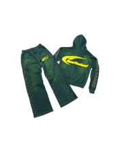 Load image into Gallery viewer, Forrest green studded crystal pants

