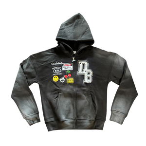 Black Patches Zip Up Jacket