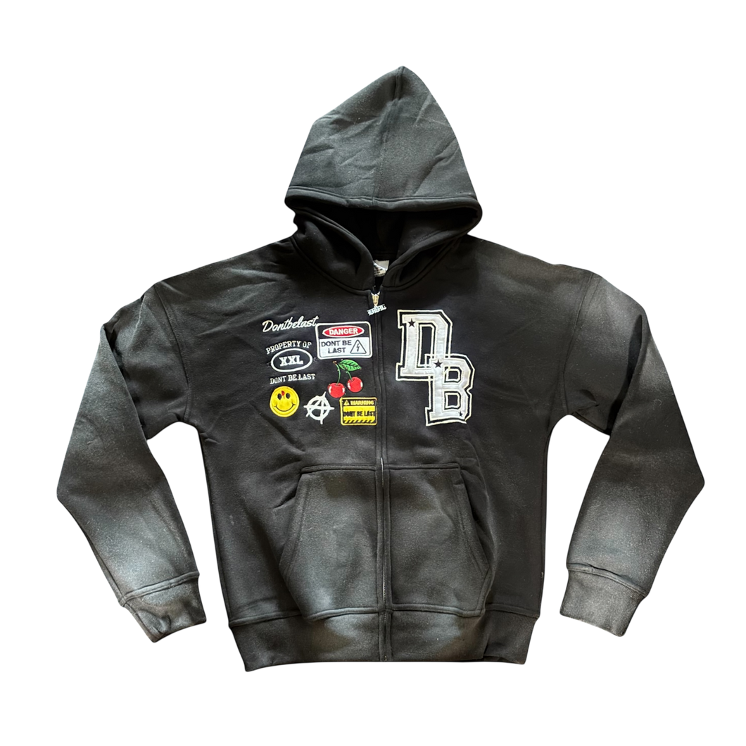 Black Patches Zip Up Jacket