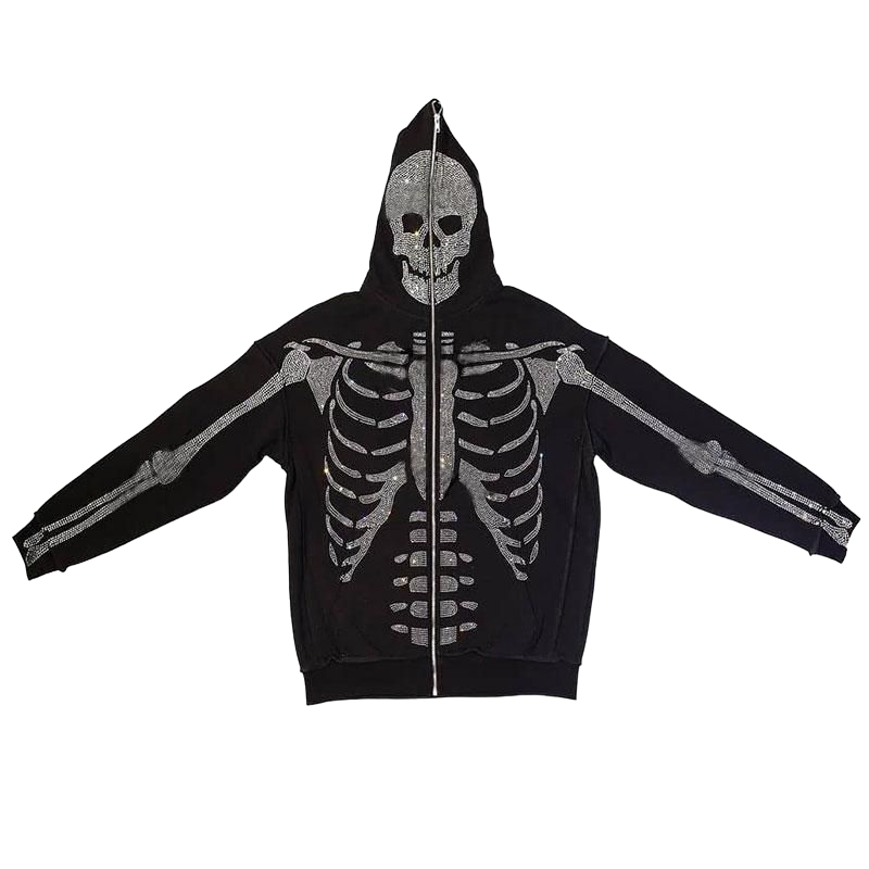 Skeleton Rhine Stone Full zip up Jacket