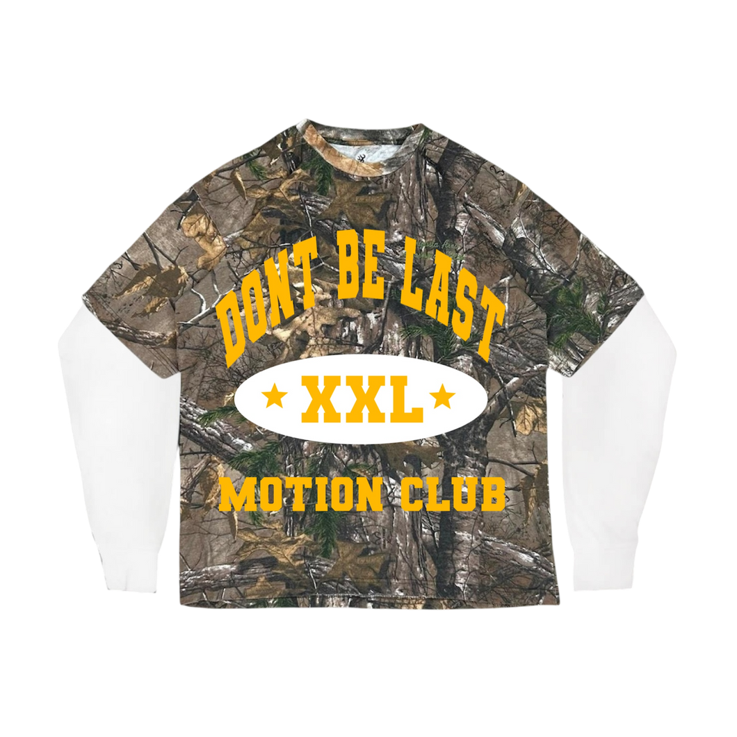 Real tree Dont Be Last camo shirt with removable zipper sleeves & distressed embroidery