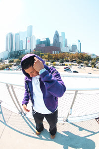 Triple zip up purple jacket