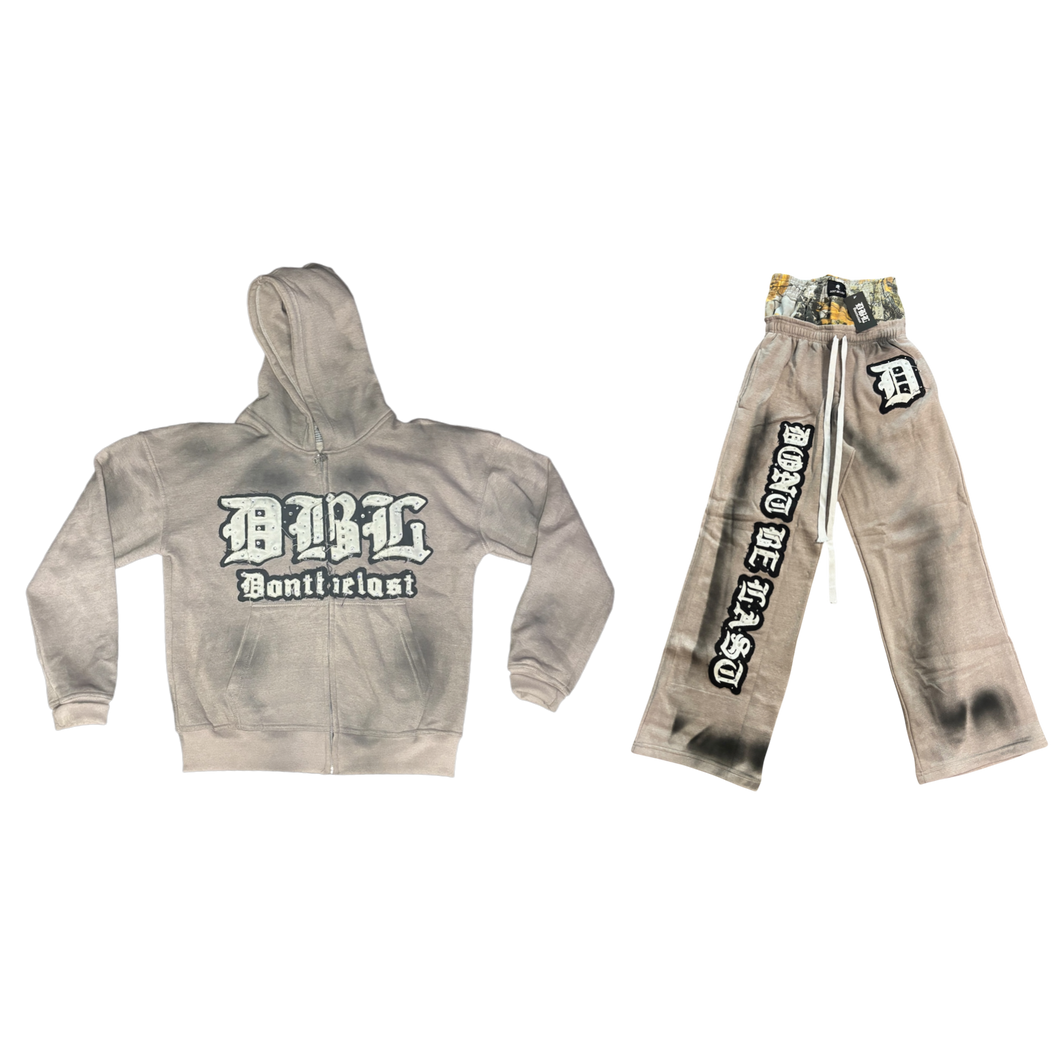 Grey DBL Distressed Embroidery Rhinestone Set